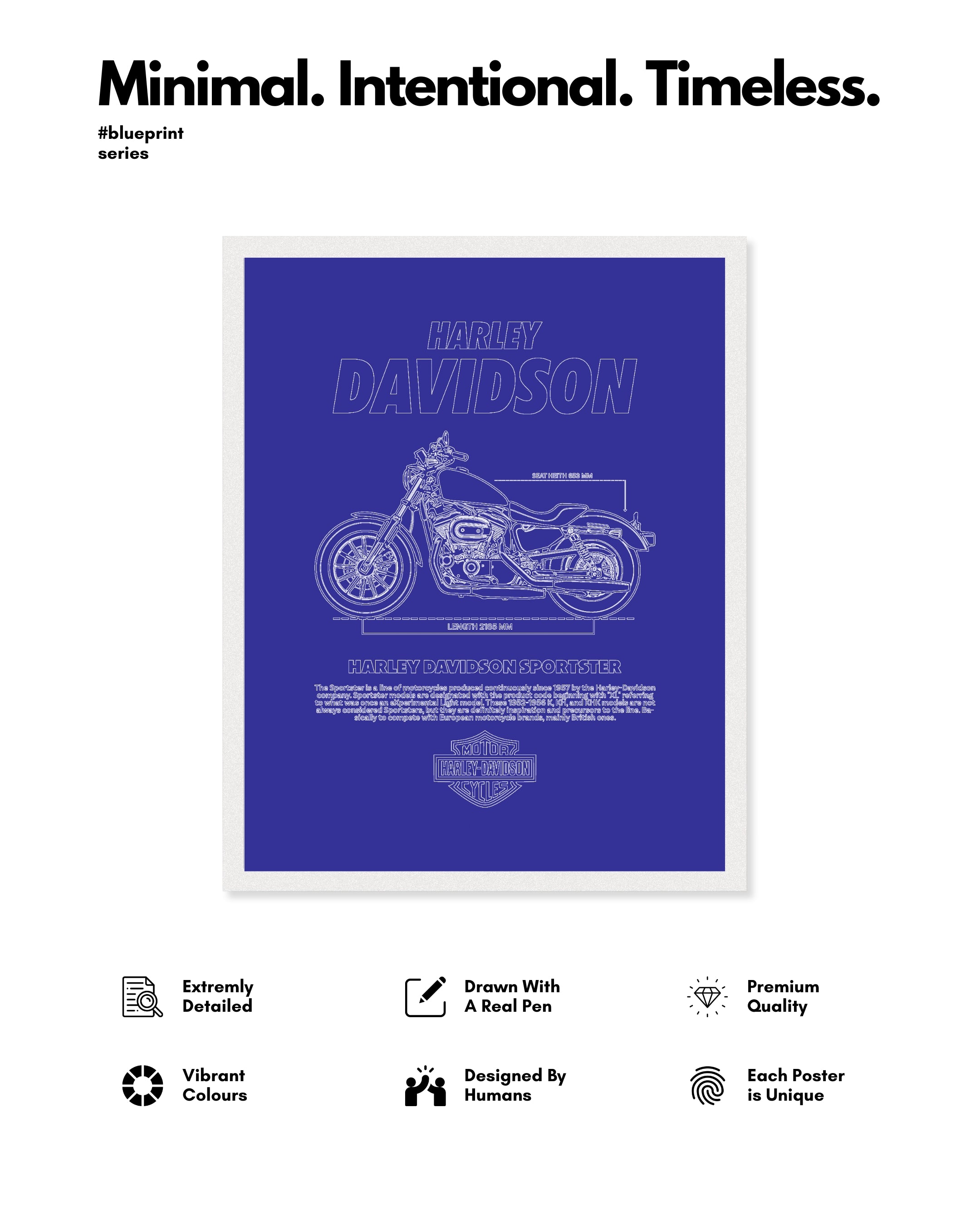 Harley Davidson Sportster Blueprint Line Art Poster - Bike Poster