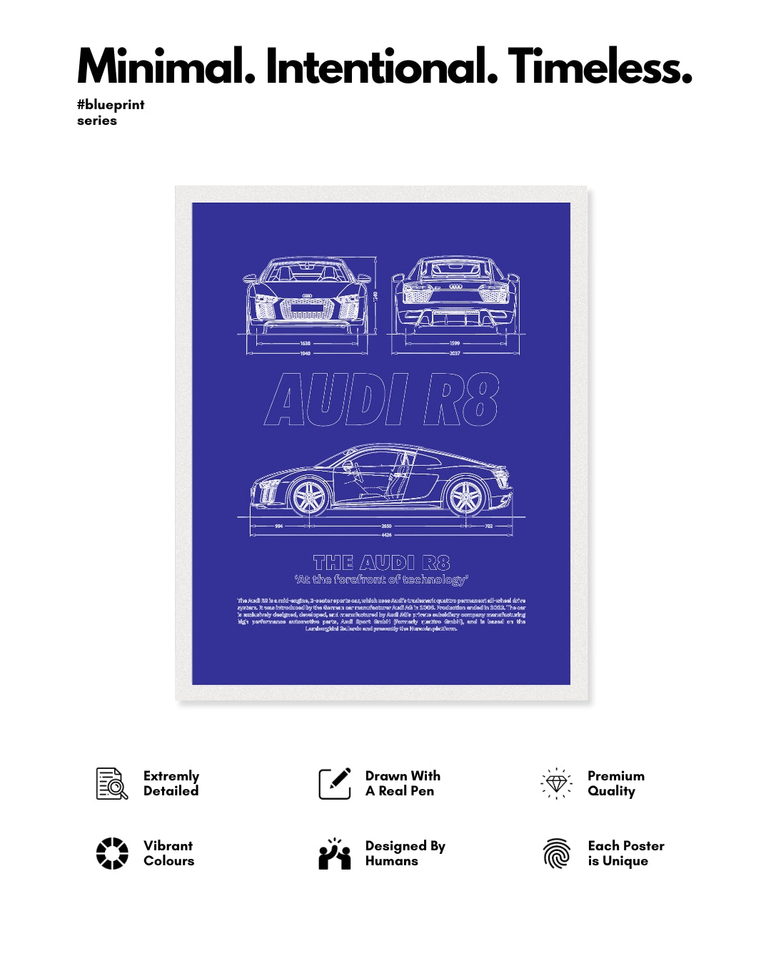 Audi R8 Blueprint Line Art Poster