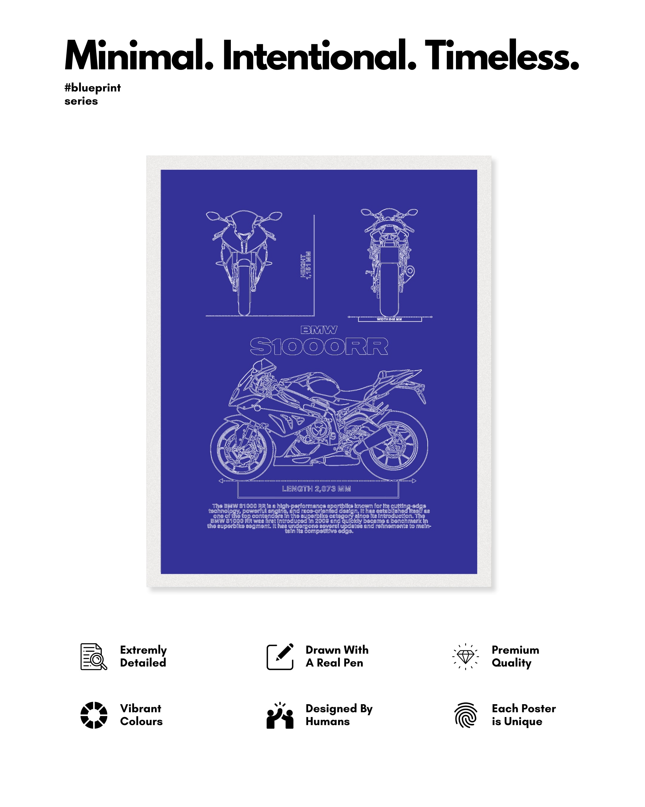 BMW S1000RR Blueprint Line Art Poster - Bike Poster