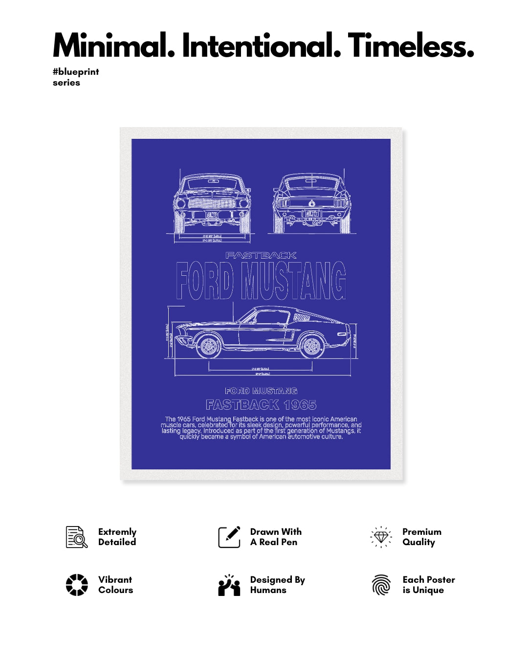 Ford Mustang 1965 Blueprint Line Art Poster