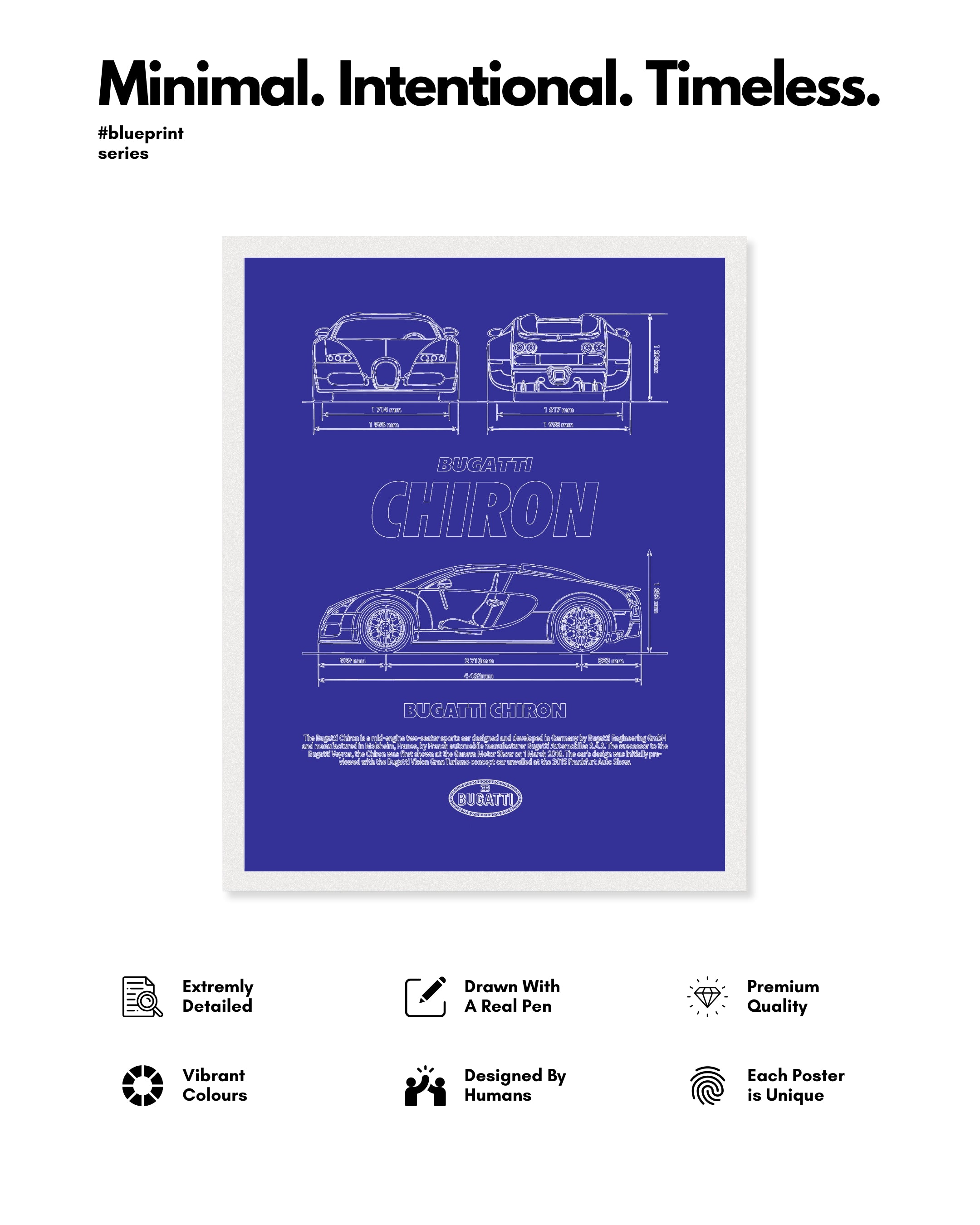 Buggati Chiron Blueprint Line Art Poster