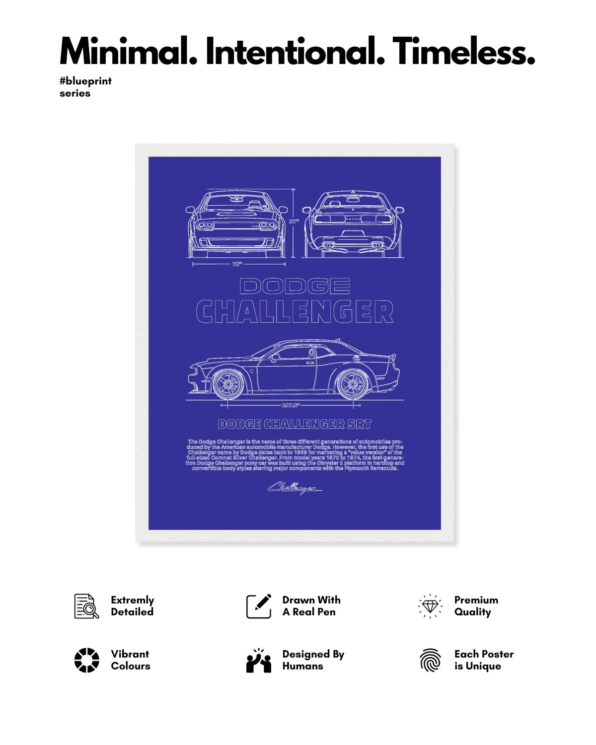 Dodge Challenger Blueprint Line Art Poster