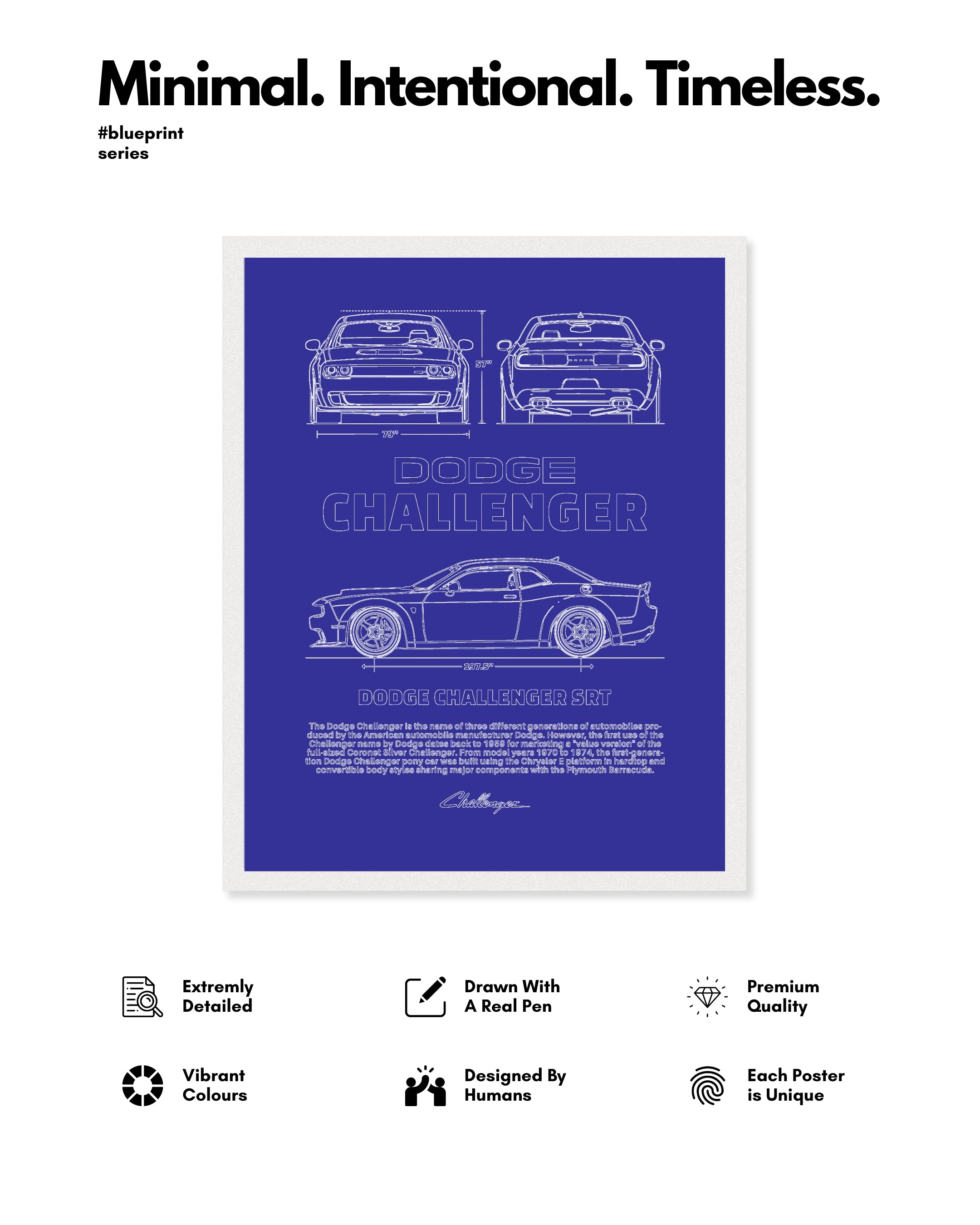 Dodge Challenger Blueprint Line Art Poster