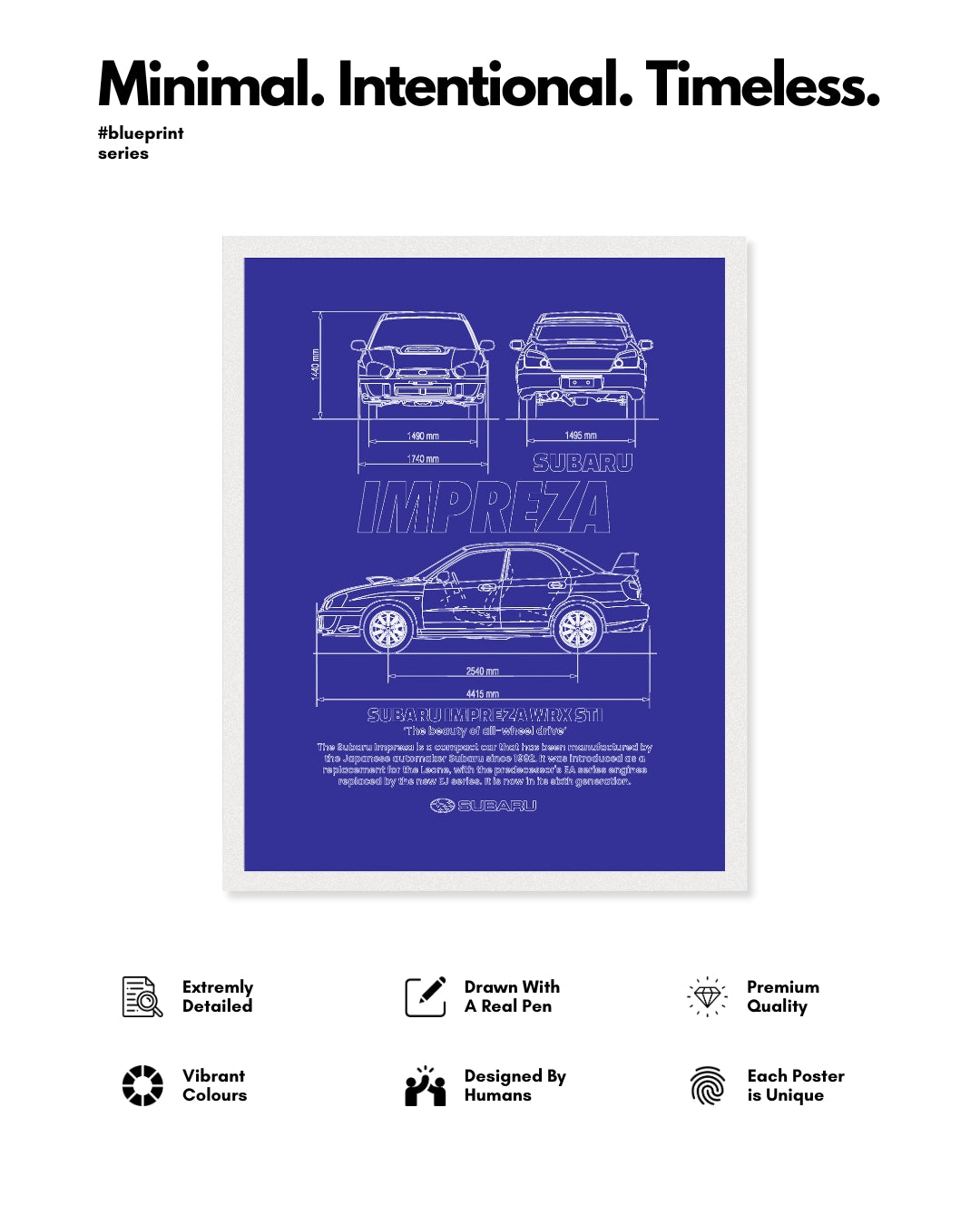Impreza Blueprint Line Art Poster