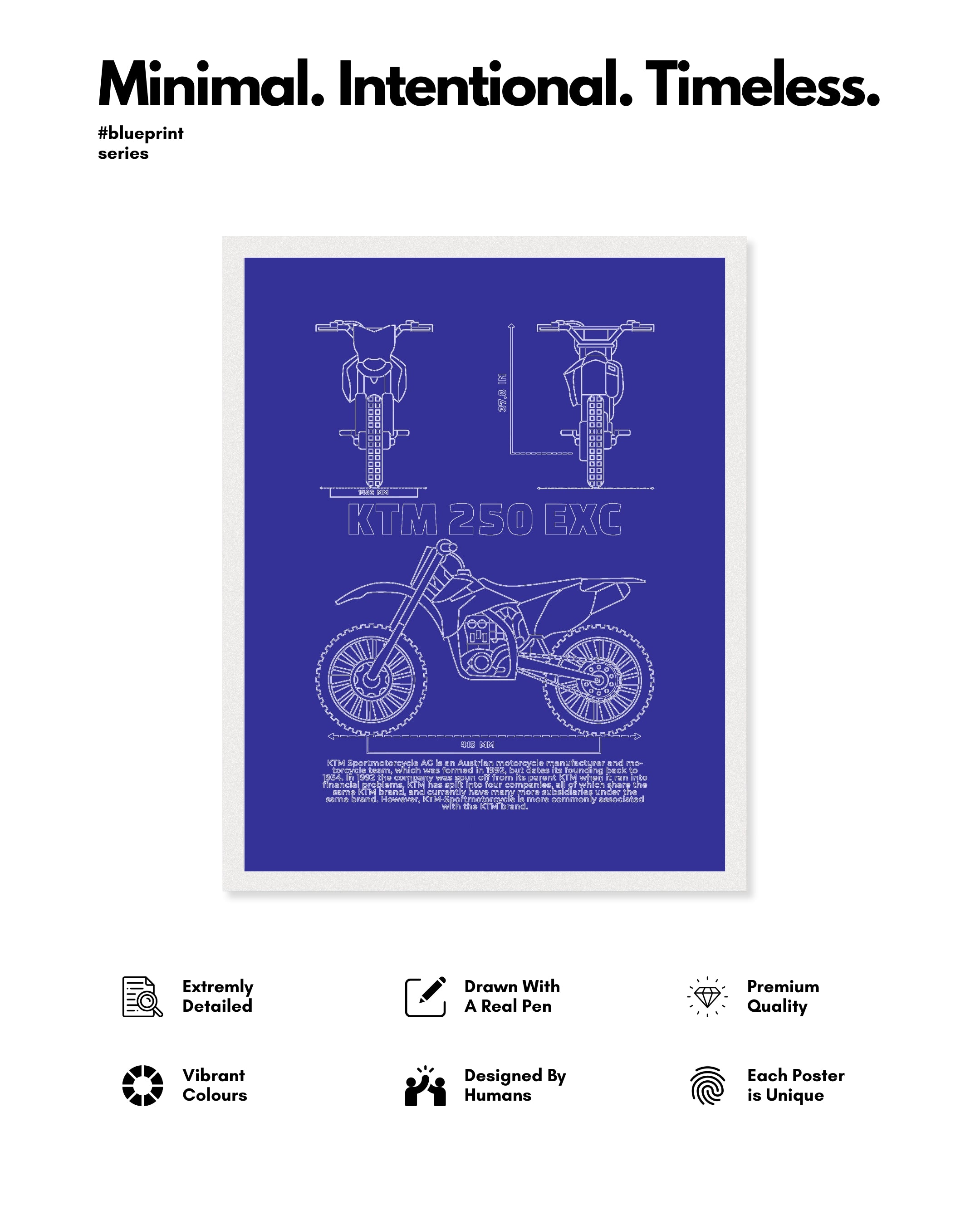 KTM 250 EXC Blueprint Line Art Poster - Bike Poster