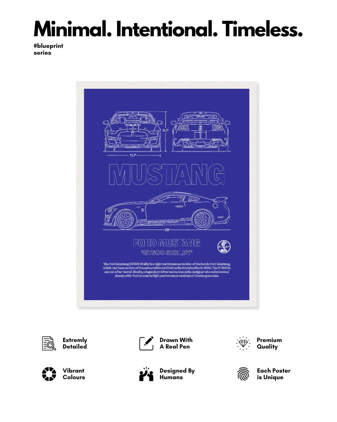 Ford Mustang Blueprint Line Art Poster