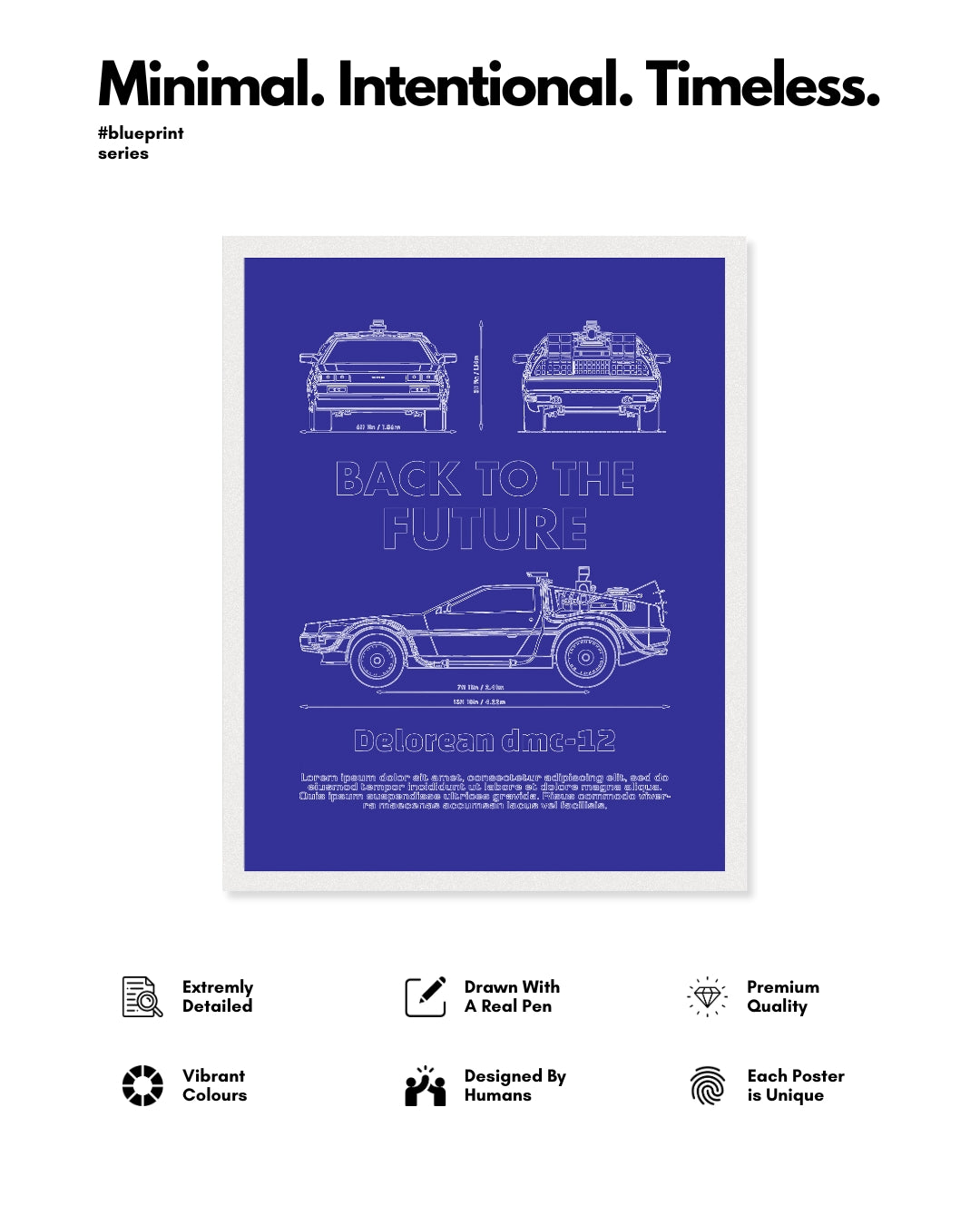 Back To The Future DeLorean Blueprint Line Art Poster