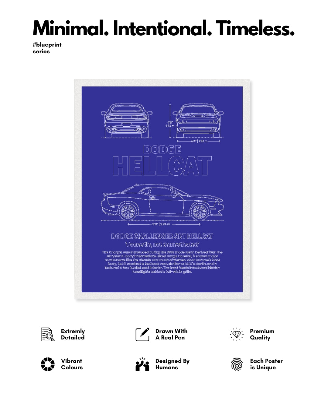 Dodge Hellcat Blueprint Line Art Poster
