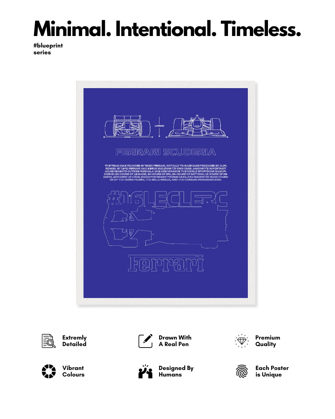 F1 - 16 Leclerc Blueprint Line Art Poster