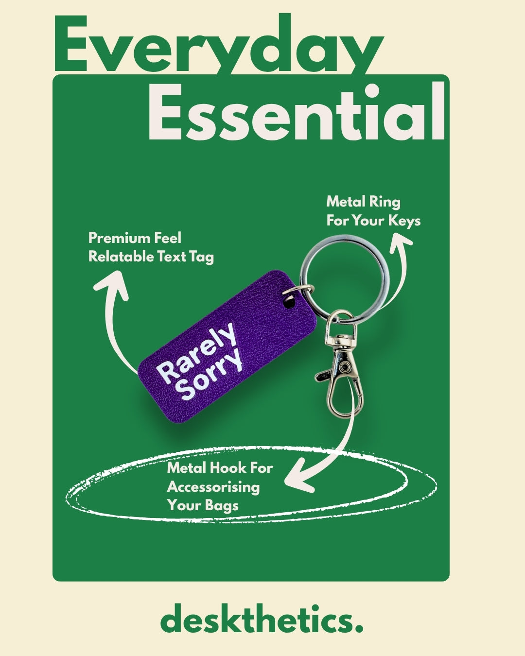 Rarely Sorry - Essential Keytag | Keychain | Bag Charm