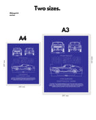 Ford Mustang 1965 Blueprint Line Art Poster
