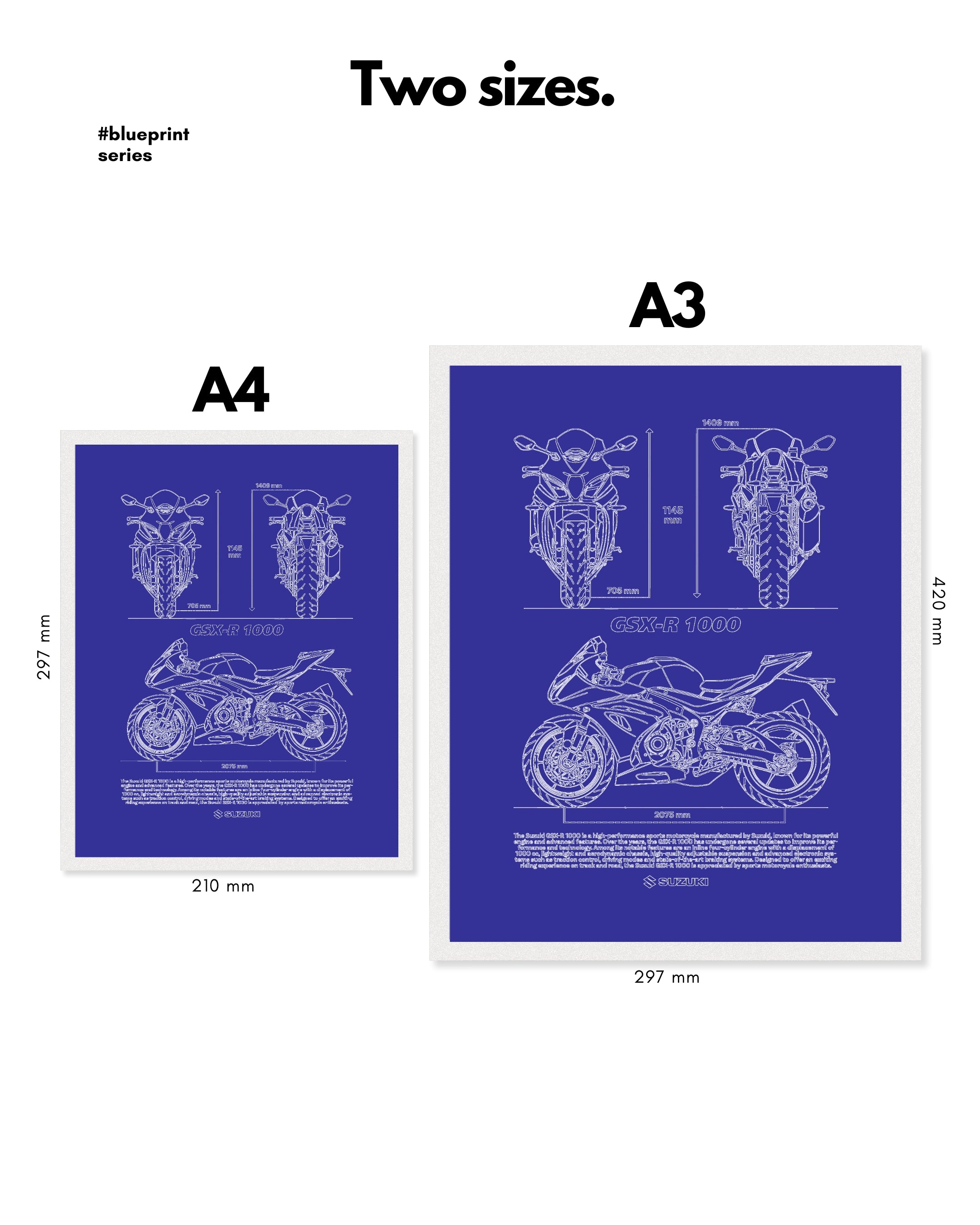 Suzuki GSX R1000 Blueprint Line Art Poster - Bike Poster