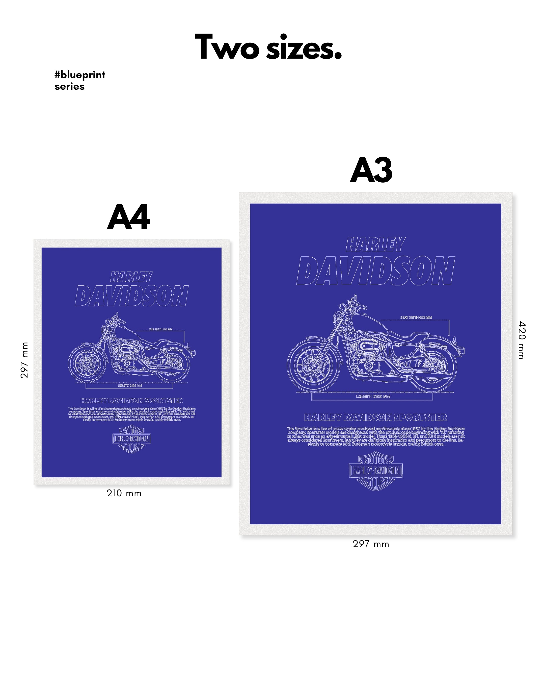 Harley Davidson Sportster Blueprint Line Art Poster - Bike Poster