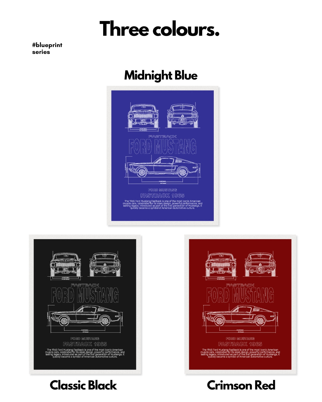 Ford Mustang 1965 Blueprint Line Art Poster