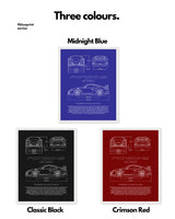 Porsche GT3RS Blueprint Line Art Poster
