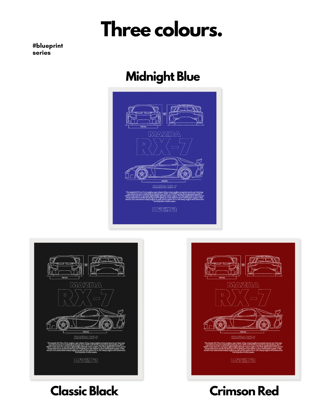 Mazda RX-7 Blueprint Line Art Poster