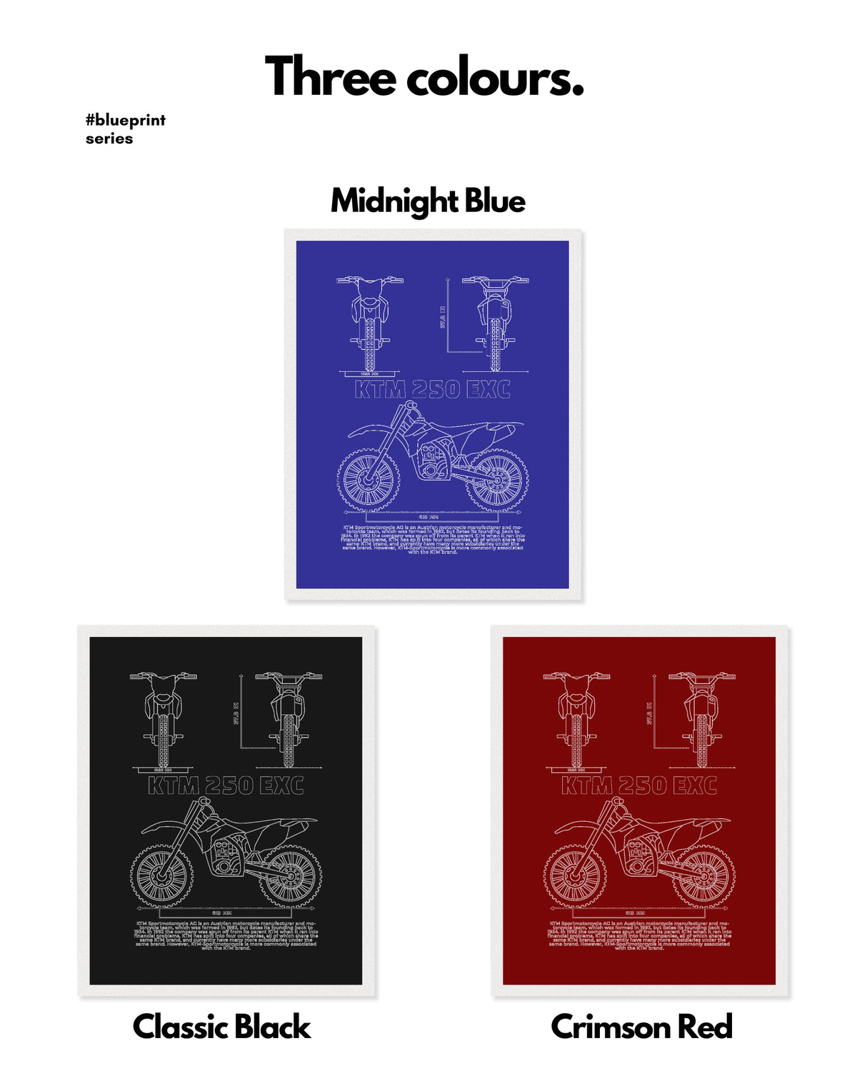 KTM 250 EXC Blueprint Line Art Poster - Bike Poster