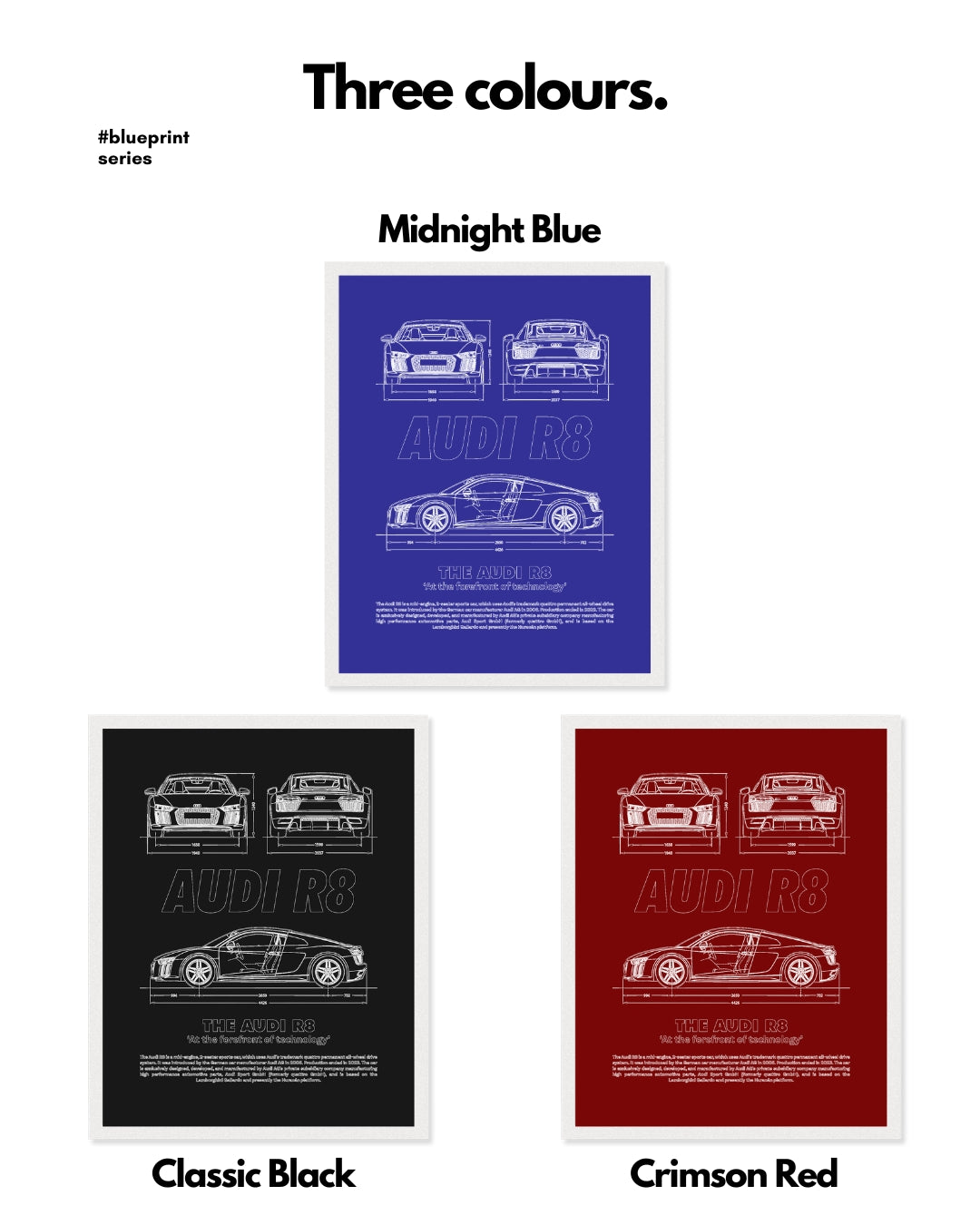Audi R8 Blueprint Line Art Poster
