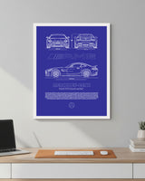 Mercedes AMG GTR Blueprint Line Art Poster
