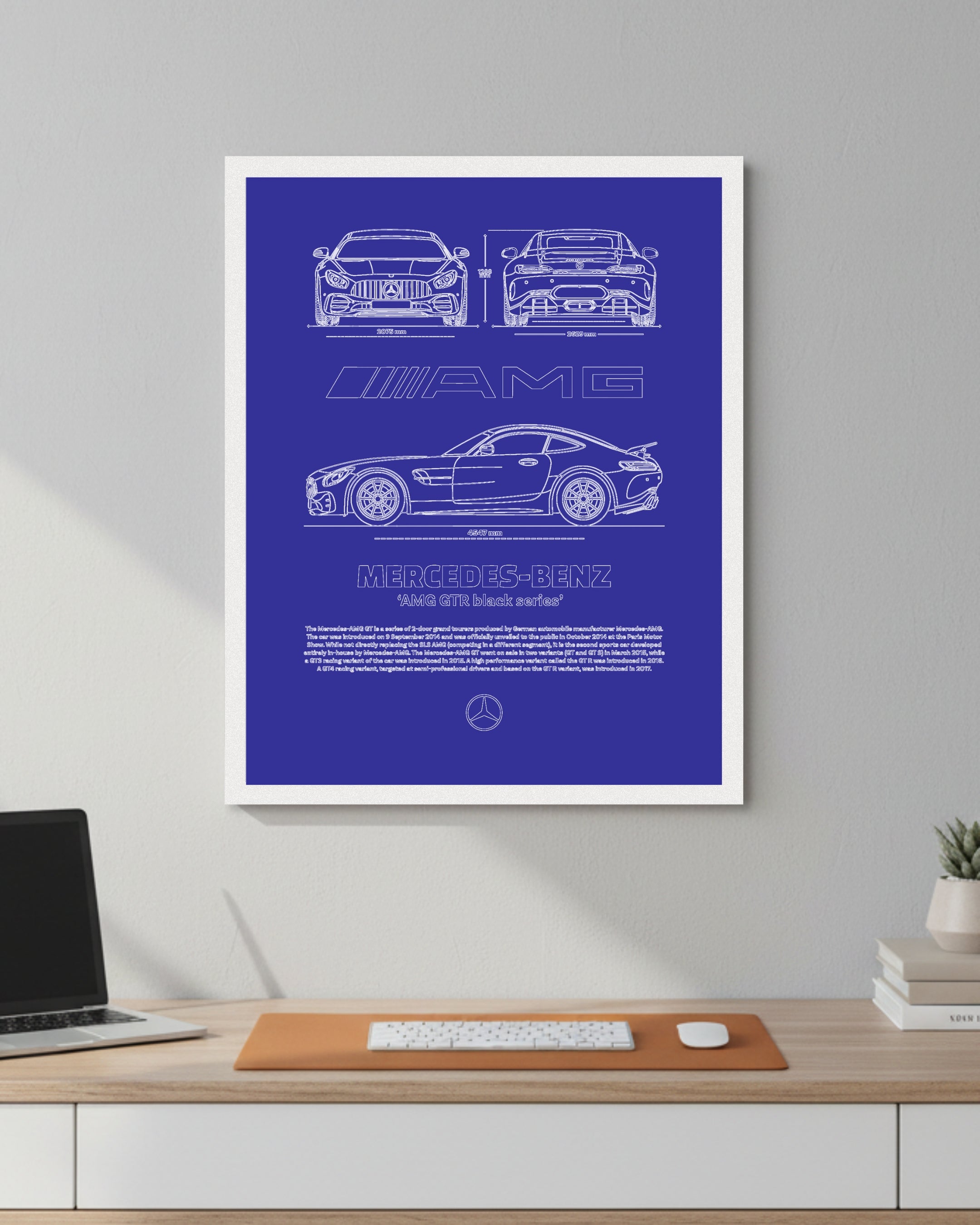 Mercedes AMG GTR Blueprint Line Art Poster