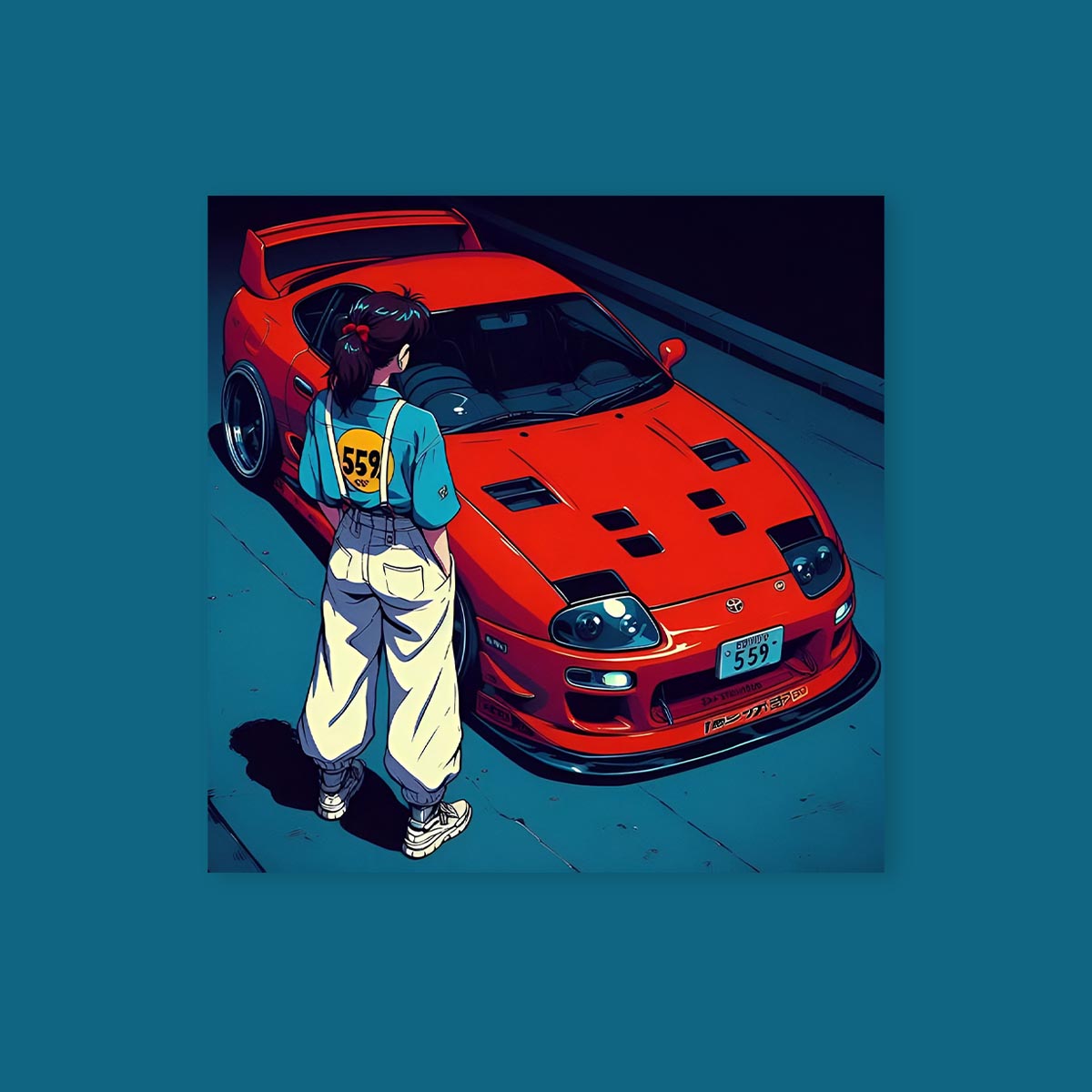 Anime Girl Red Sports Car Poster Sticker