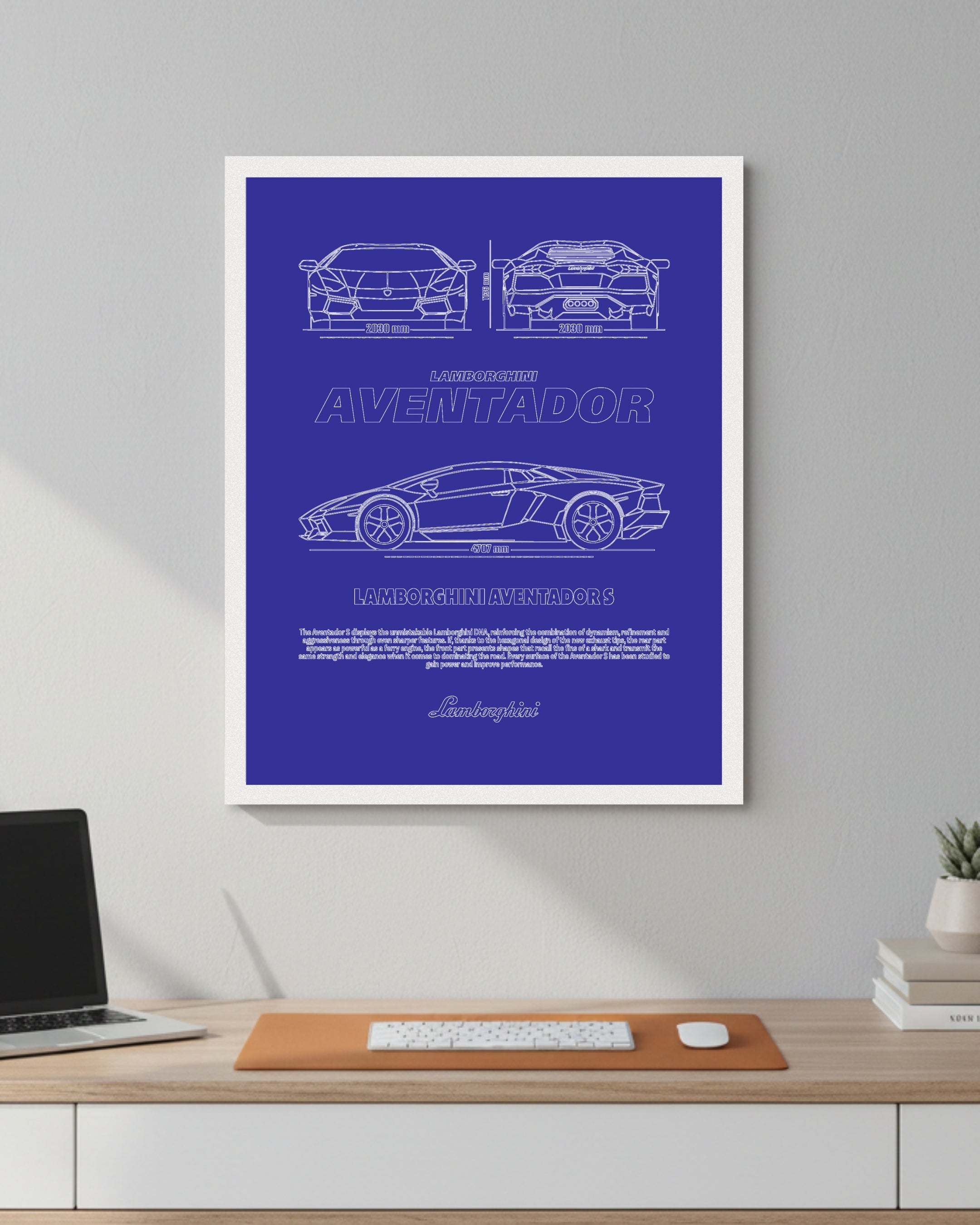 Lamborghini Aventador S Blueprint Line Art Poster