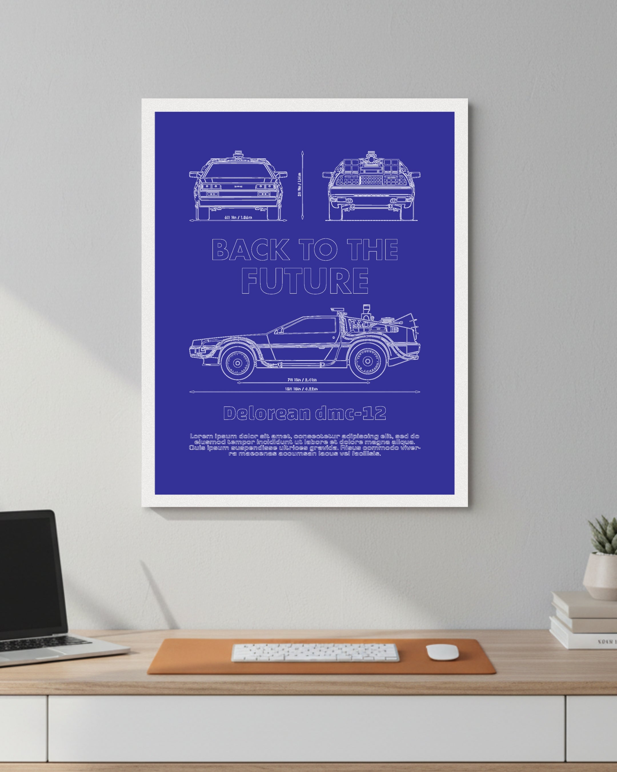 Back To The Future DeLorean Blueprint Line Art Poster