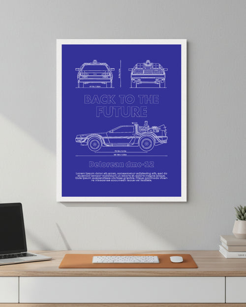 Back To The Future DeLorean Blueprint Line Art Poster