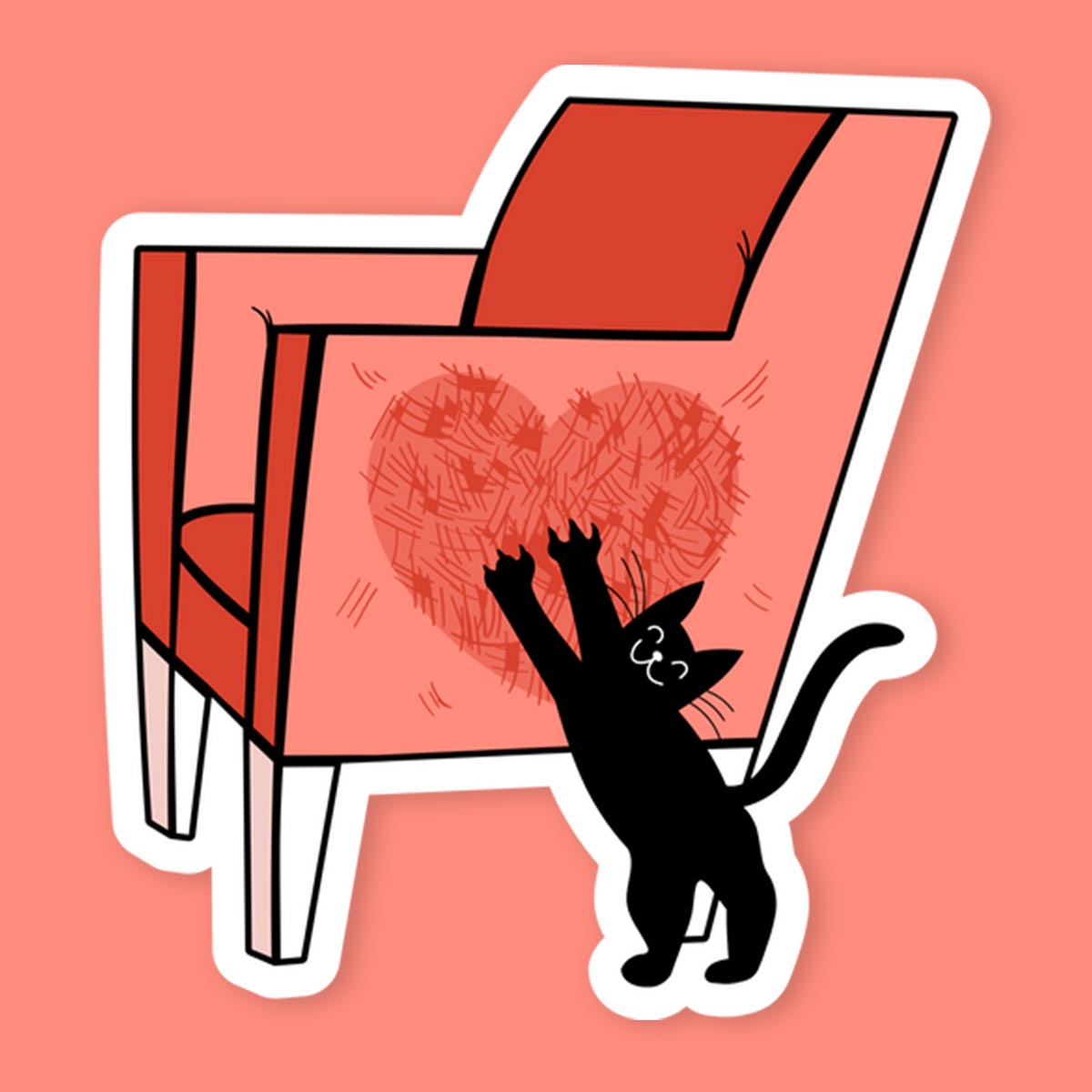 Black Cat Scratched Heart Sticker