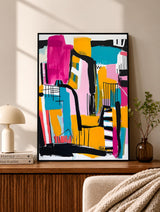 Bold Pink Teal Brushstroke Abstract Poster