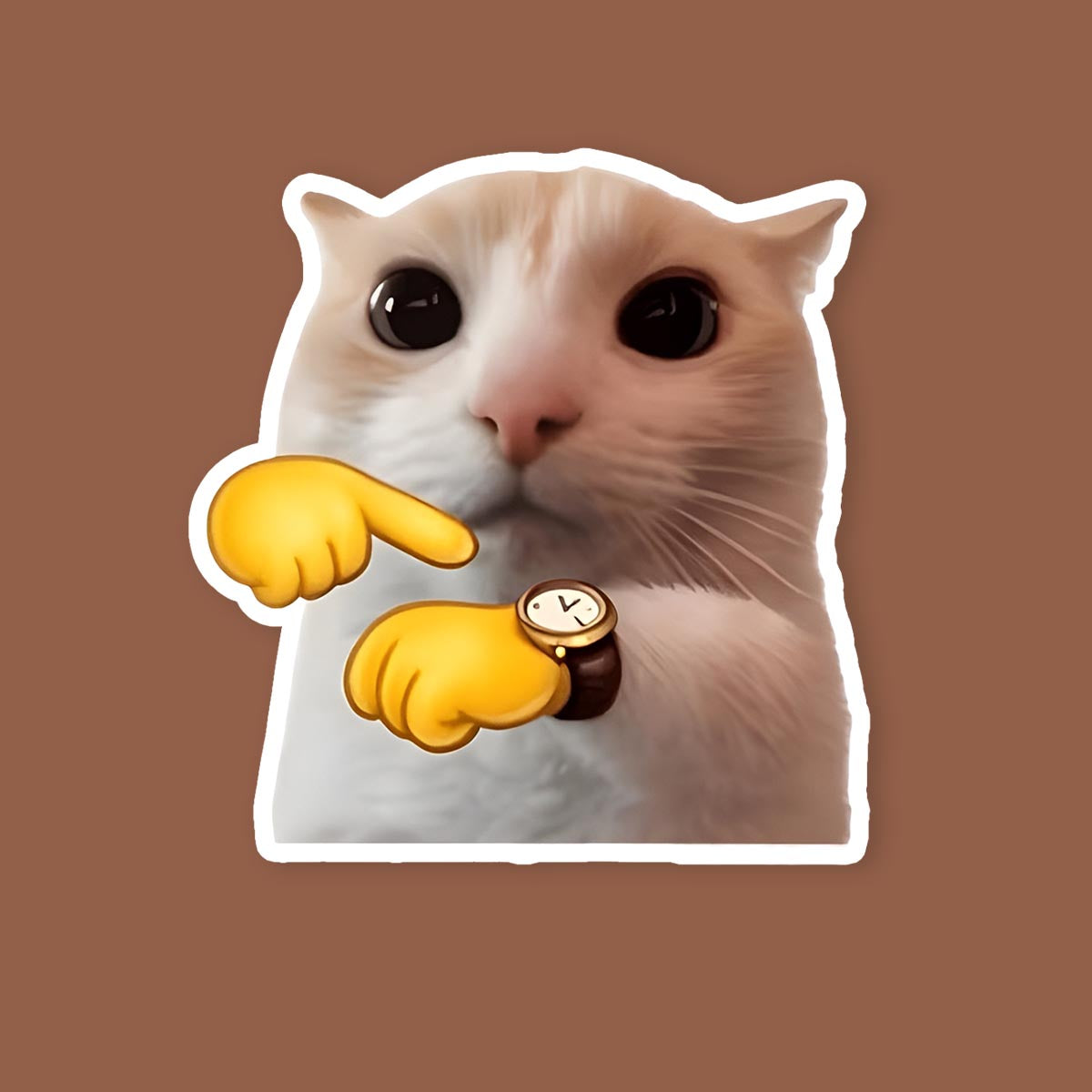 Cat Pointing At Watch Sticker