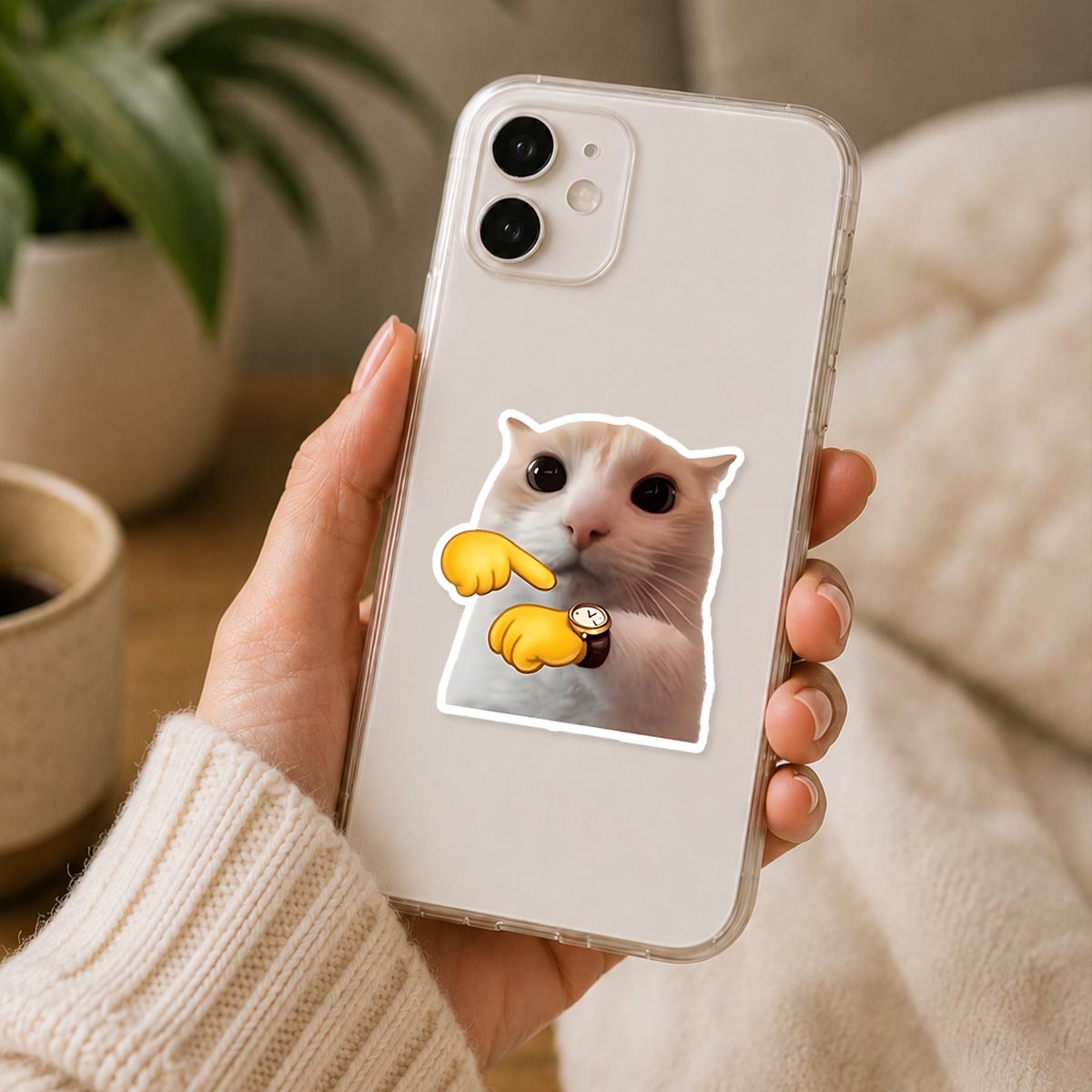 Cat Pointing At Watch Sticker