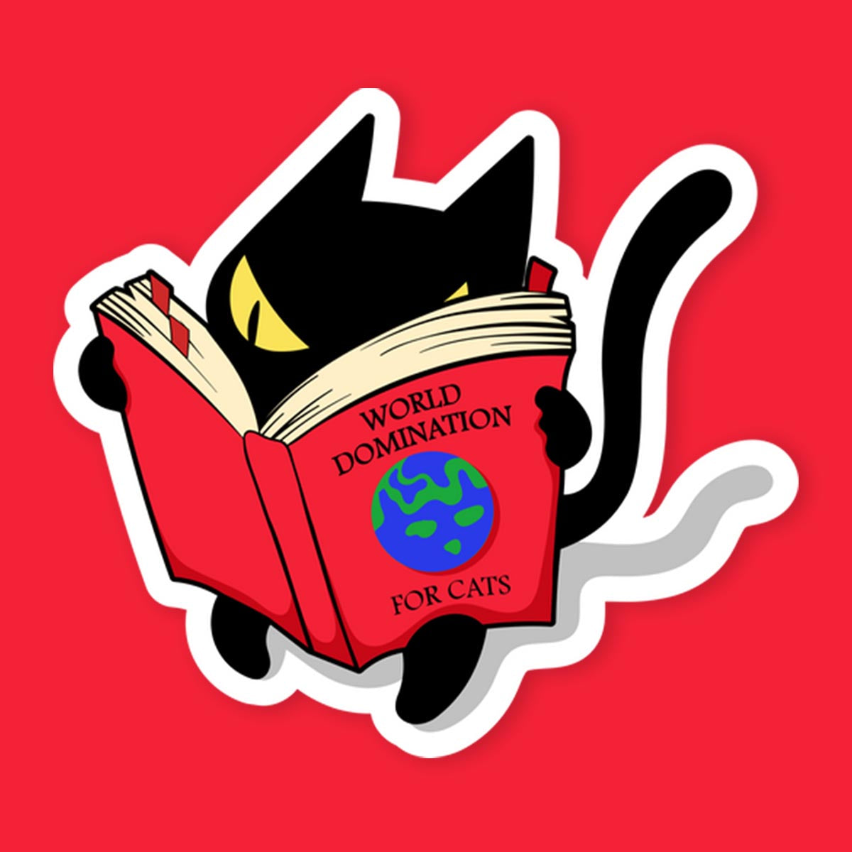 Cat Reading World Domination Book Sticker