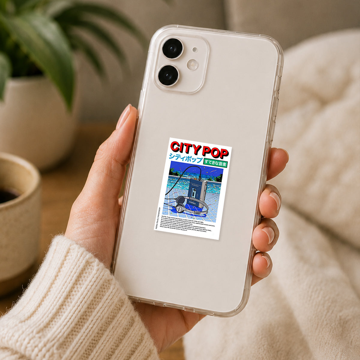 City Pop Cassette Player Poster Sticker