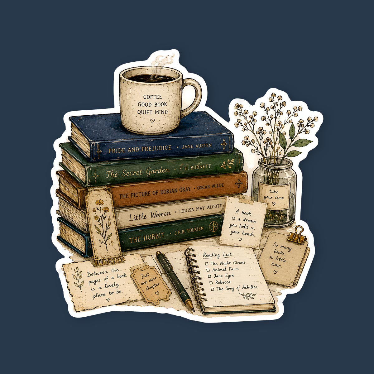 Coffee, Good Book & Quiet Mind Sticker
