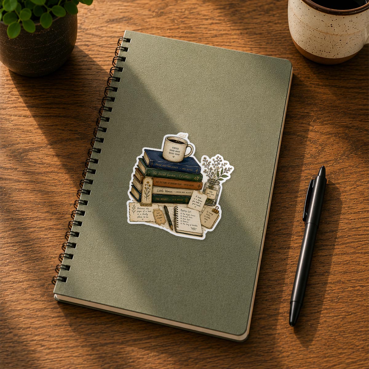 Coffee, Good Book & Quiet Mind Sticker