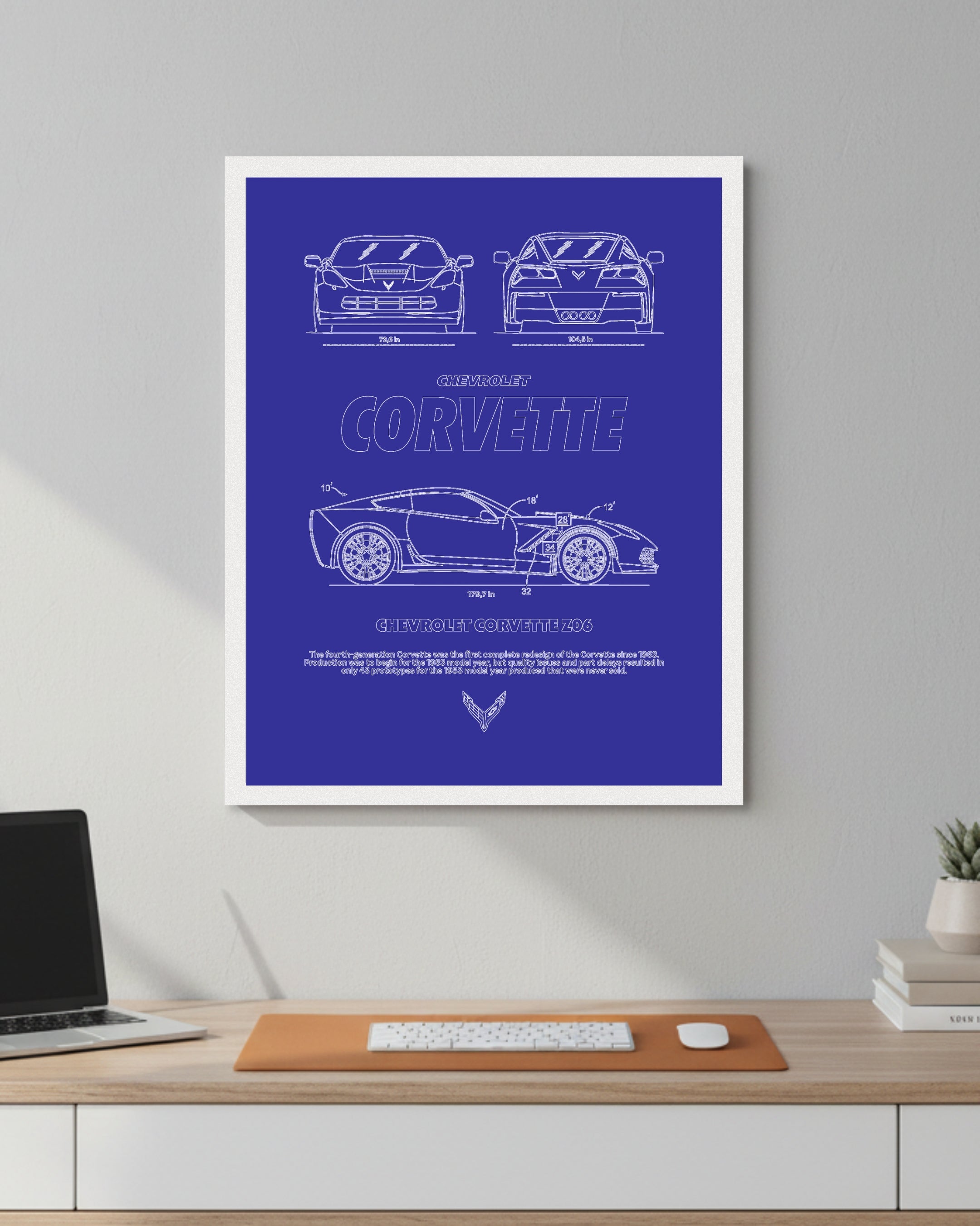 Corvette Z06 Blueprint Line Art Poster