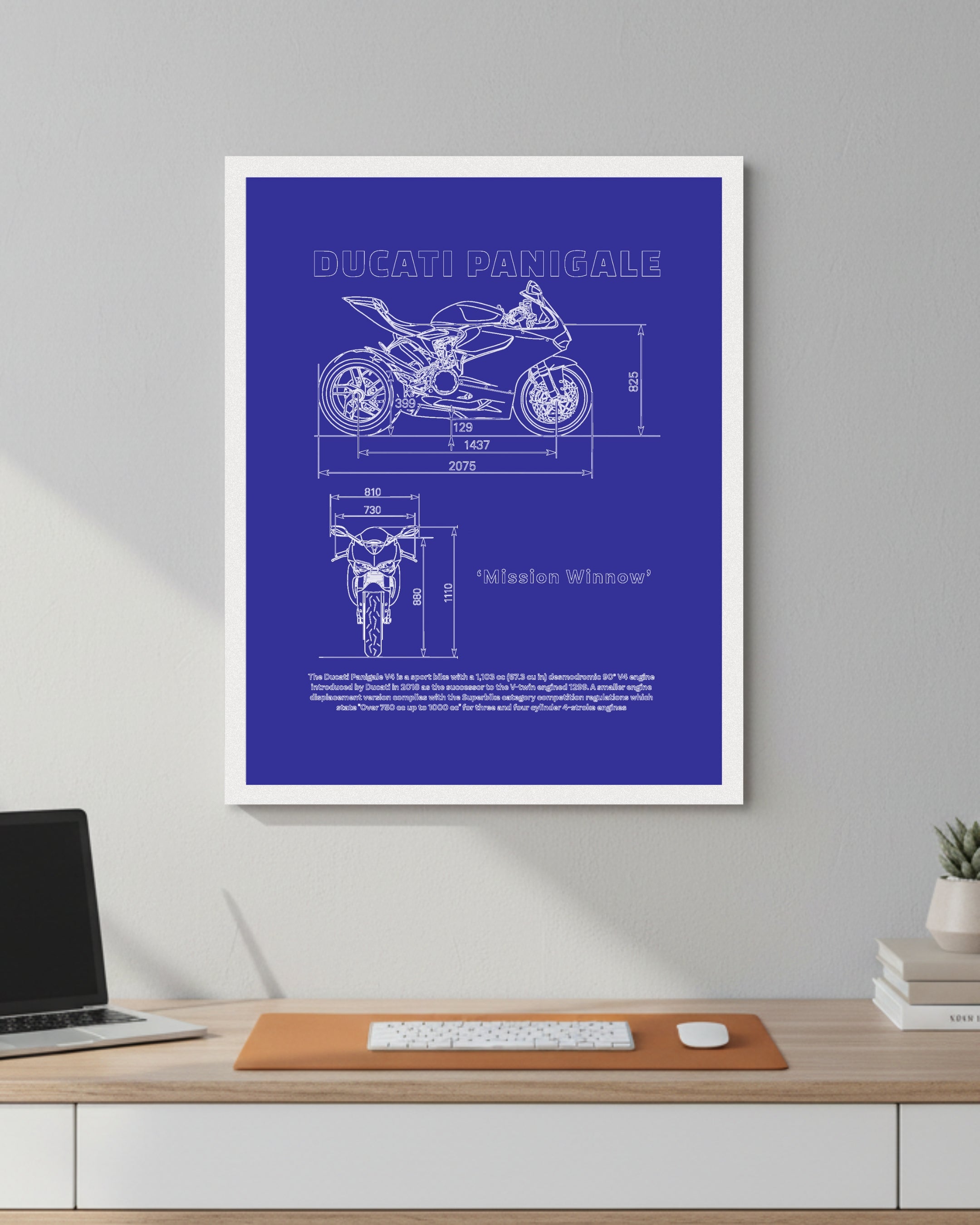 Ducati Panigale Blueprint Line Art Poster - Bike Poster