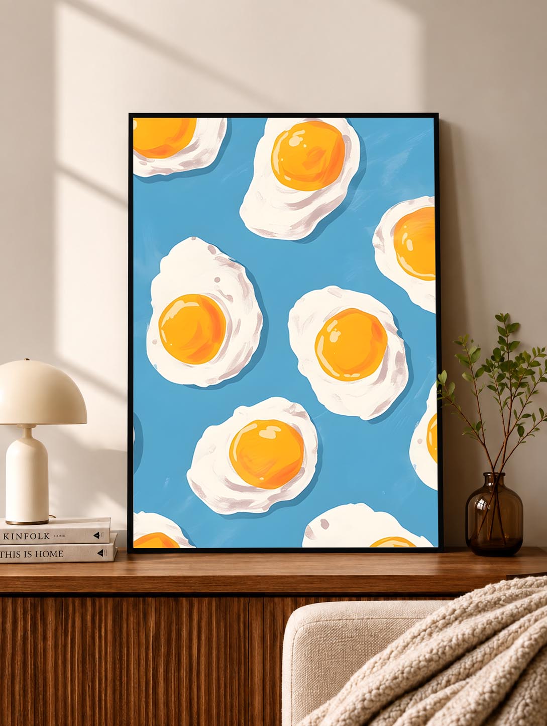 Fried Eggs Blue Pattern Poster