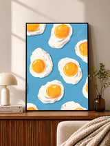 Fried Eggs Blue Pattern Poster