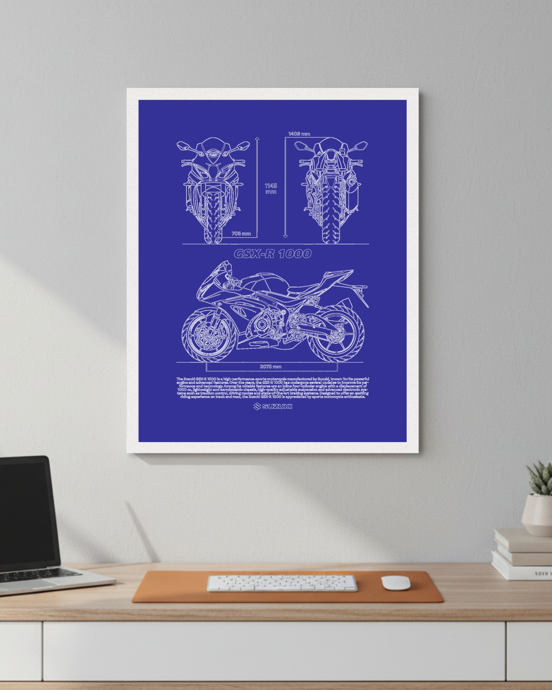 Suzuki GSX R1000 Blueprint Line Art Poster - Bike Poster
