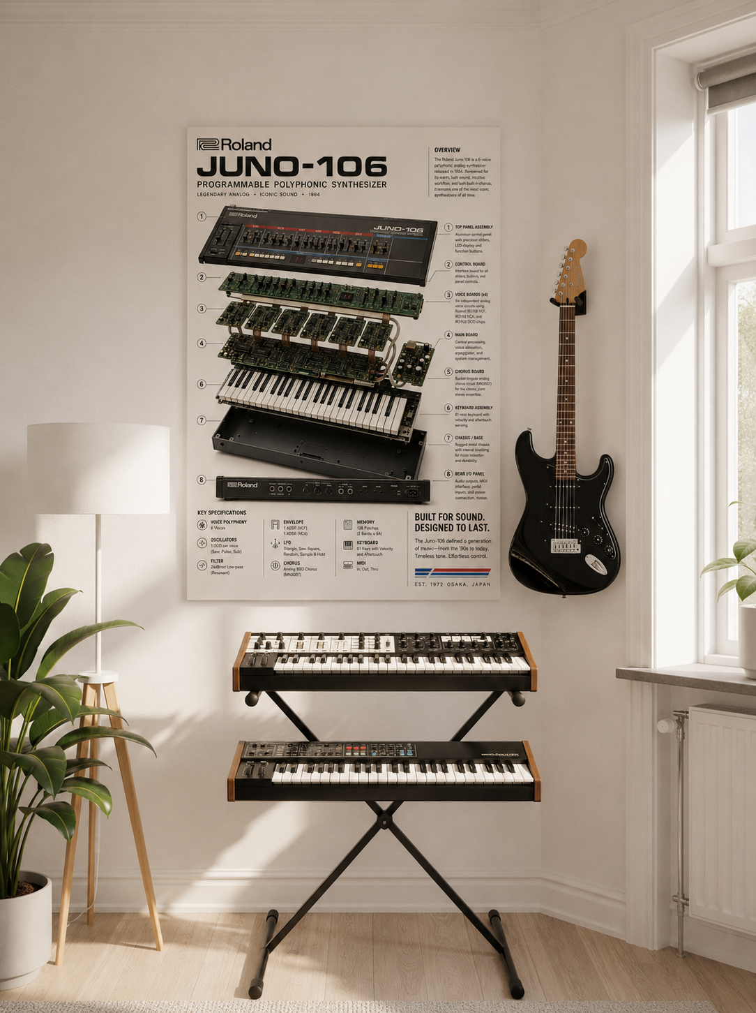 Roland JUNO-106 Wall Art Poster - Synthesizer Poster, Music Studio Wall Decor, Gift for Music Producer