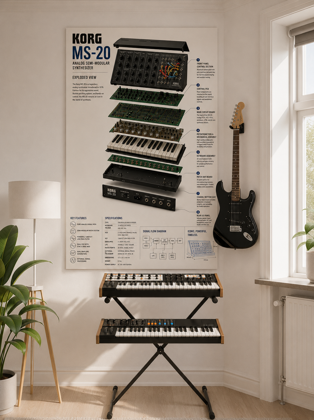 MORG MS-20 Wall Art Poster - Synthesizer Poster, Music Studio Wall Decor, Gift for Music Producer