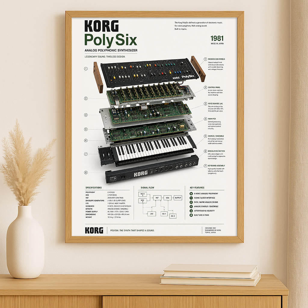 KORG PolySix Wall Art Poster - Synthesizer Poster, Music Studio Wall Decor, Gift for Music Producer