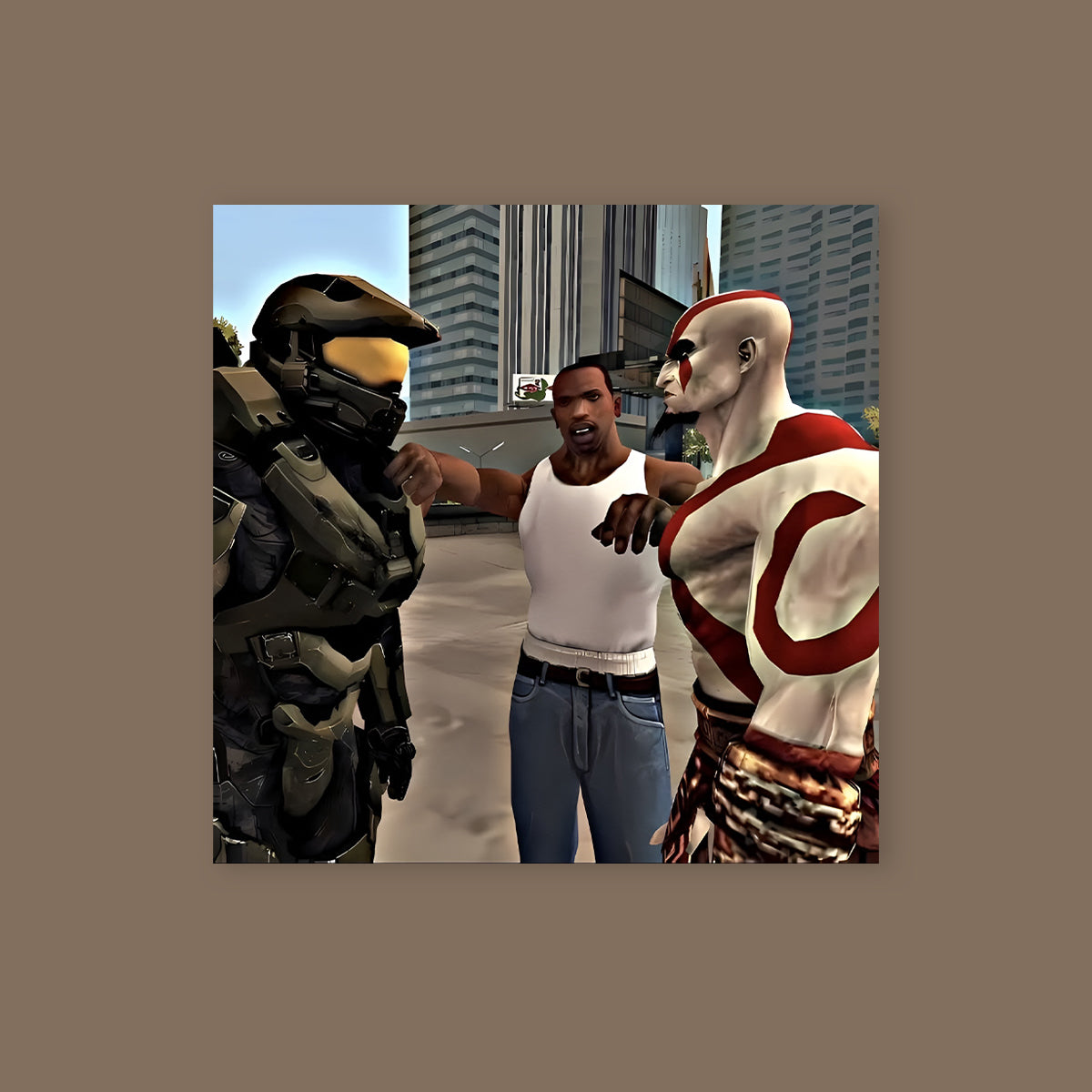 Master Chief CJ Kratos Crossover Sticker