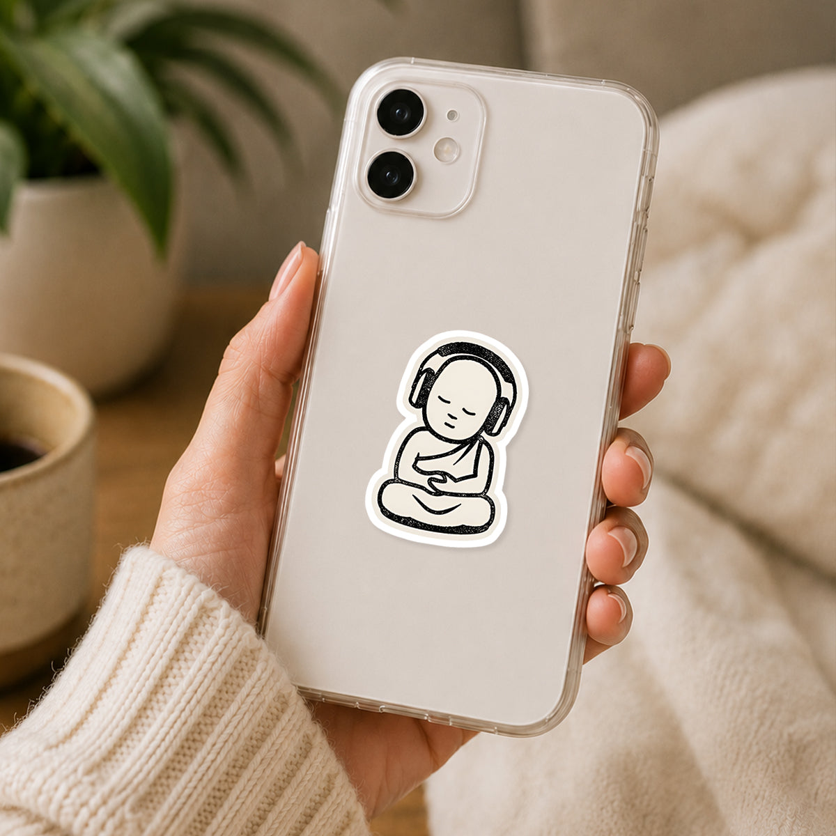 Meditating With Headphones Sticker
