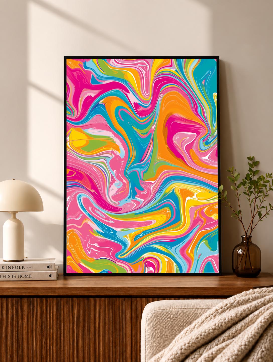 Neon Rainbow Swirl Abstract Poster