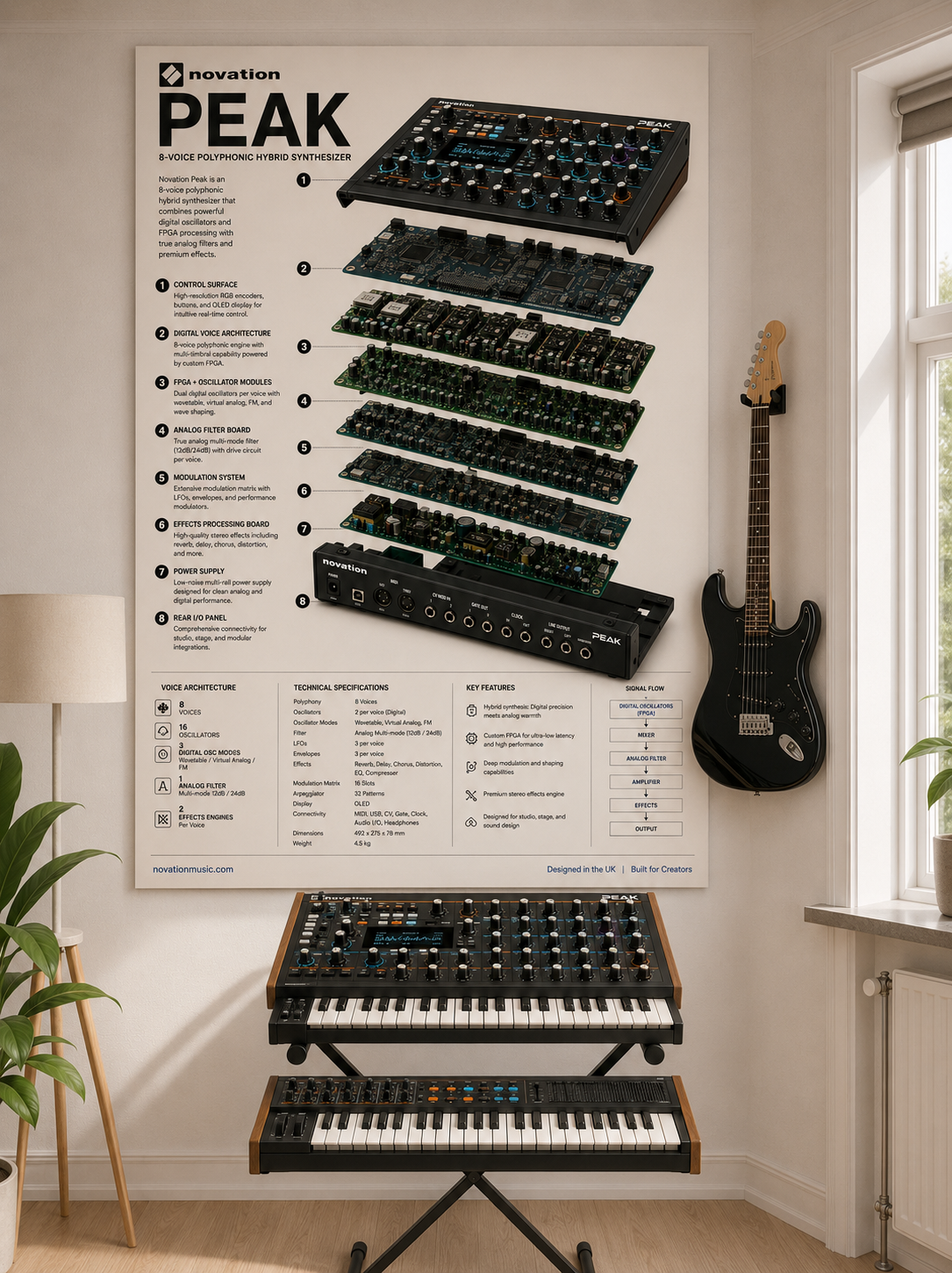 Novation Peak Wall Art Poster - Synthesizer Poster, Music Studio Wall Decor, Gift for Music Producer