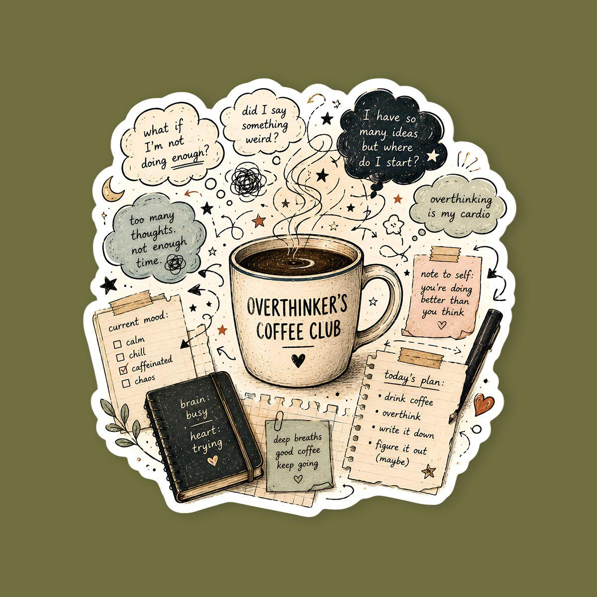 Overthinker's Coffee Club Sticker