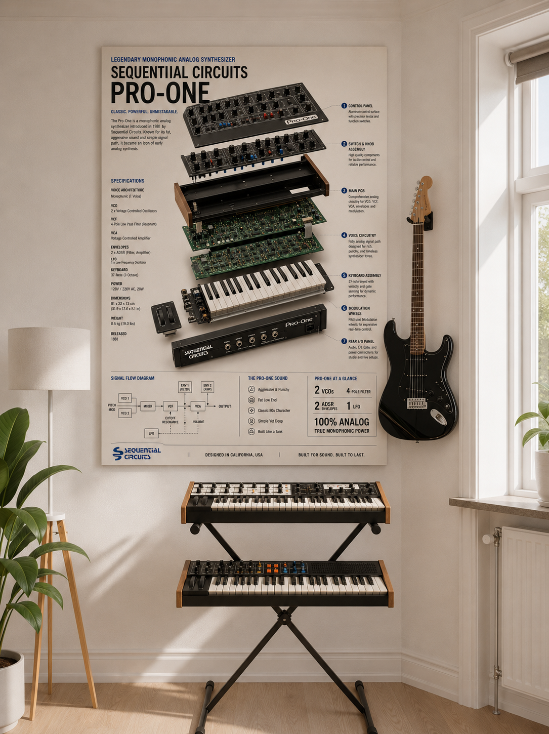Sequential Circuits Pro - One Wall Art Poster - Synthesizer Poster, Music Studio Wall Decor, Gift for Music Producer
